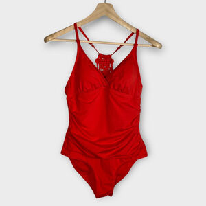 Jantzen Macrame Tummy Control One Piece Swimsuit Woman's 10 Red/Orange